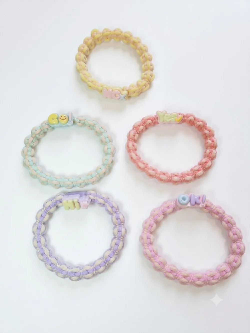 Pastel Braided Letter Bead Hair Ties for Kids - Set of 5